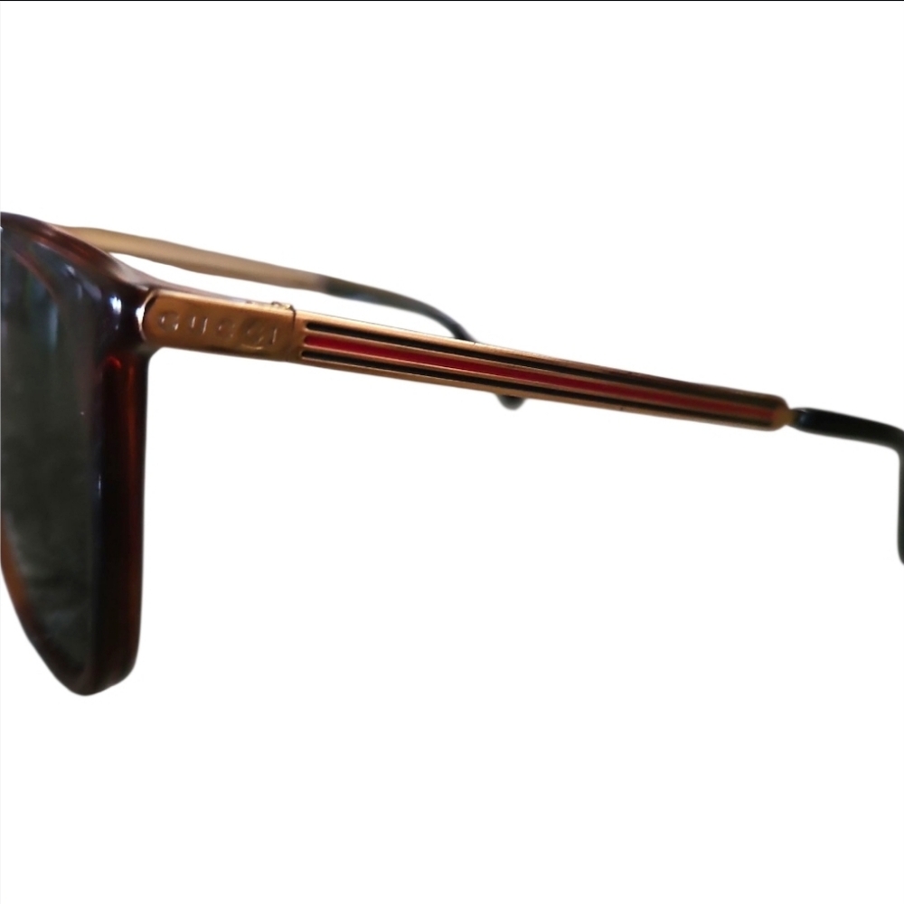 GUCCI | Tortoiseshell Square Sunglasses With Green / Red Striped Detail 1129/S - Picture 6 of 9